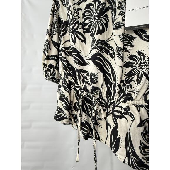 Who What Wear Blouse Women’s Size XS Black White Keyhole Back New NWT Linen - Picture 3 of 8
